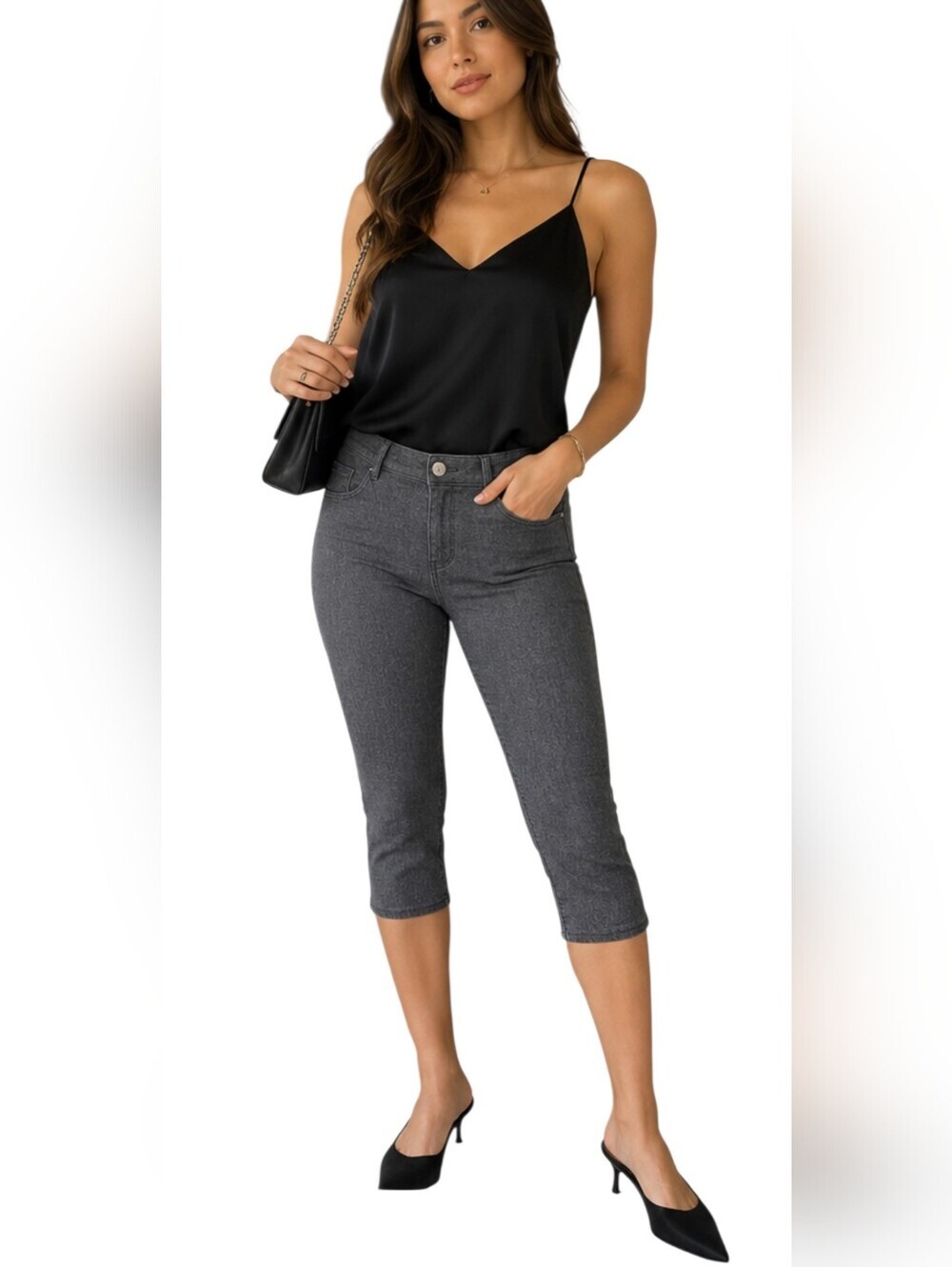 Yelete Gray Stretch Denim Look  Capri Pants Size Small